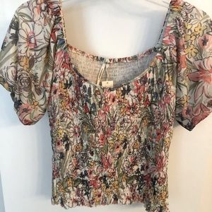 Anthropologie Floral Smocked Square-Neck Top in Pink, Yellow, Green, Blue